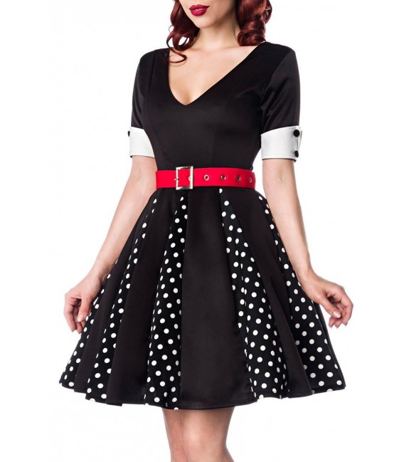 Godet-Kleid schwarz/weiß/rot - 50022 - Bild 7