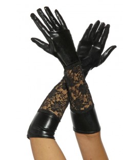 Wetlook-Handschuhe mit Spitze schwarz - 12446 - Bild 1