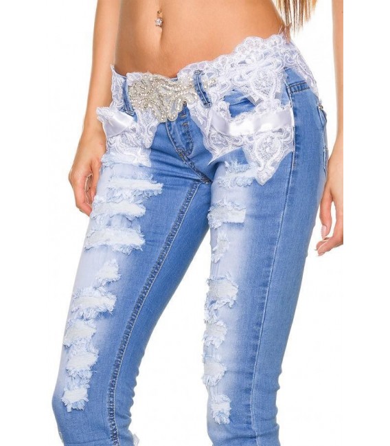 Capri-Jeans mit Spitze blau/weiß - 13477 - Bild 2