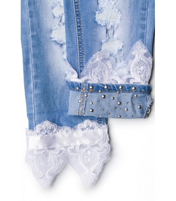 Capri-Jeans mit Spitze blau/weiß - 13477 - Bild 4